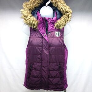 American Eagle Purple Puffer Vest w/ Detach Faux Fur Hood Women's S/P.